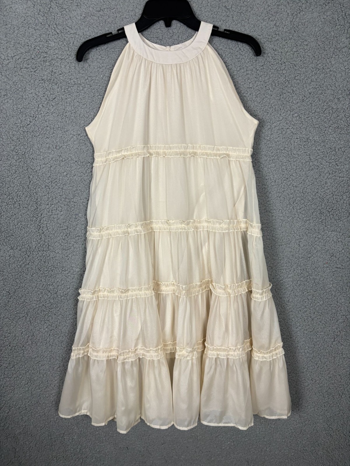 Girls Ivory Sleeveless Dress Halter Neck Off Shoulder Ruffled Hem Beige 12Y NWOT Girls Ivory Sleeveless Dress Halter Neck Off Shoulder Ruffled Hem Beige 12Y NWOT