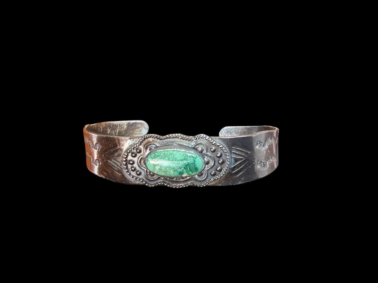 Vintage Fred Harvey Era Sterling Silver Green Turquoise Cuff