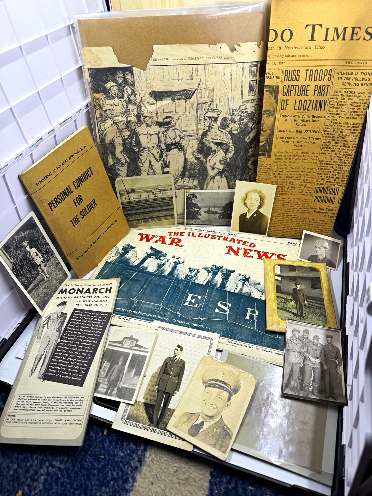Vintage WWI & WWII Military Ephemera Paper Lot - WAC Photo, Newspapers, Pamphlet