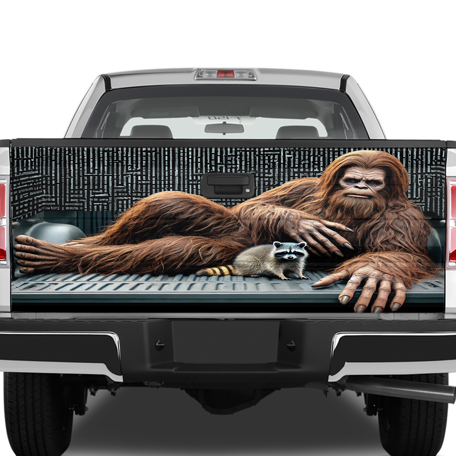 Bigfoot And Raccoon Friends Truck Tailgate Wrap, Bigfoot tailgate decal trucks