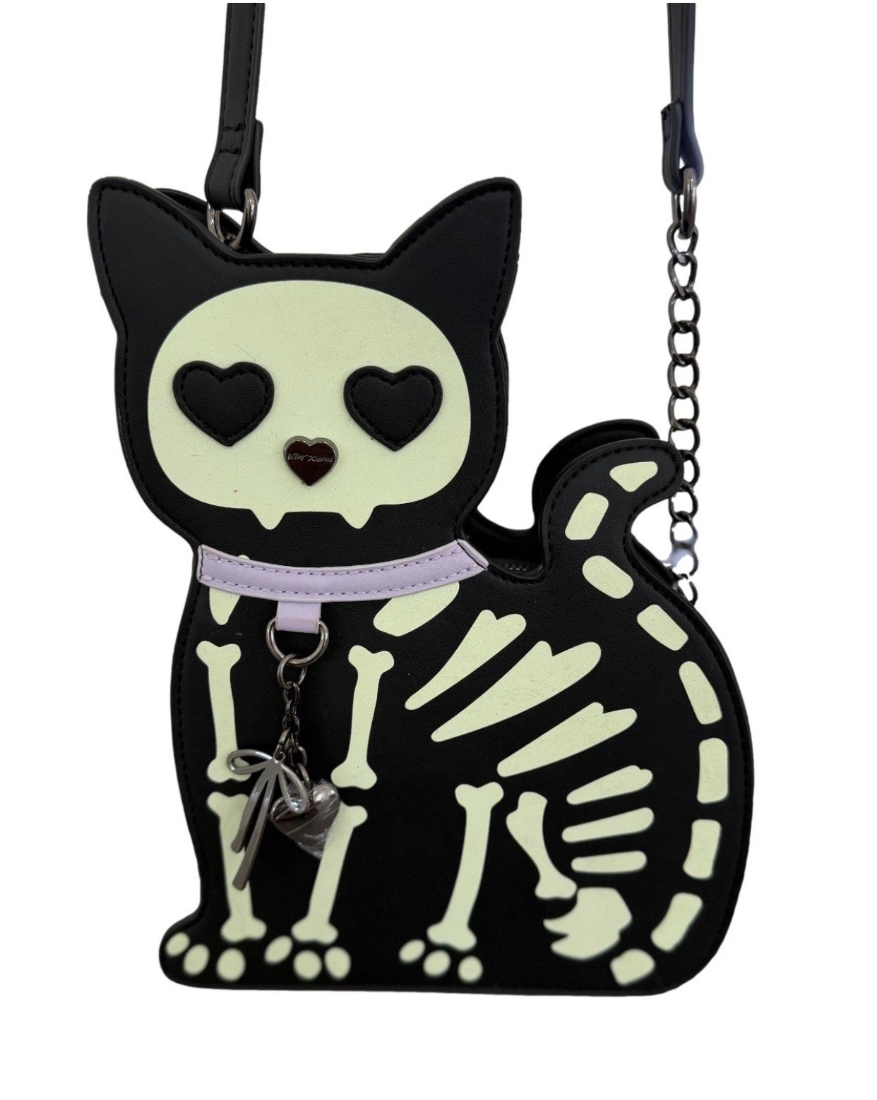 Betsey Johnson Black Cat Skeleton Purse Glow In The Dark Halloween Crossbody Bag