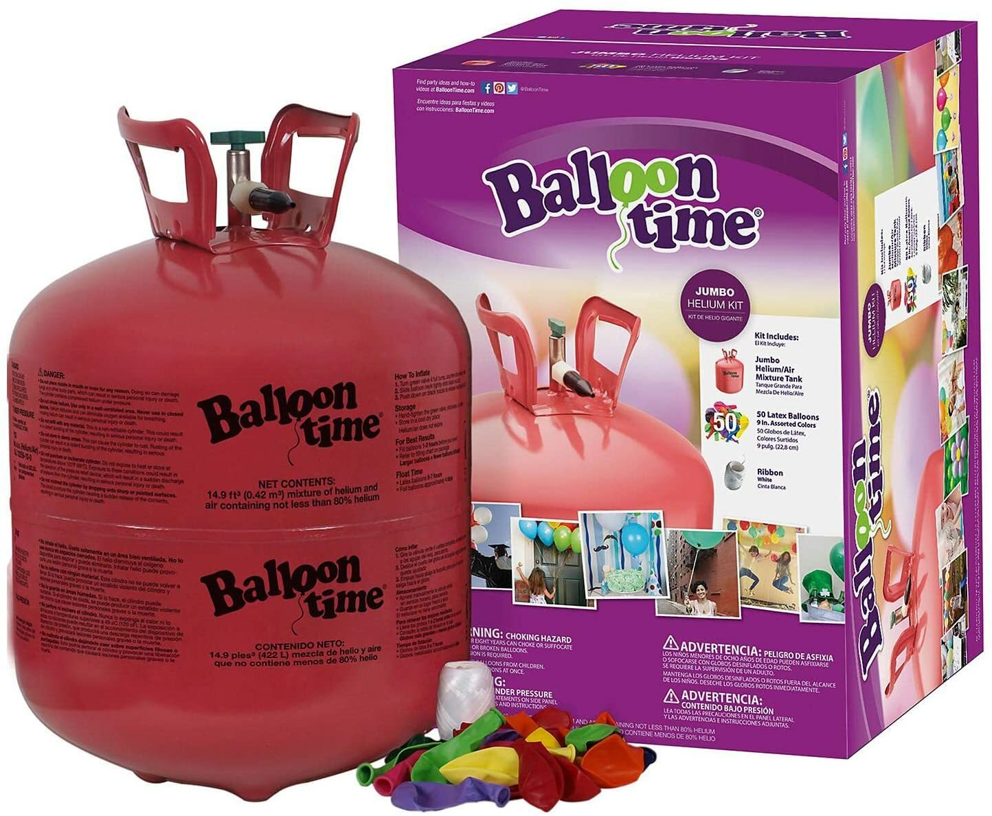 Balloon Time Helium Tank Balloon Kit Boxed (50 Balloons) Party Decor 