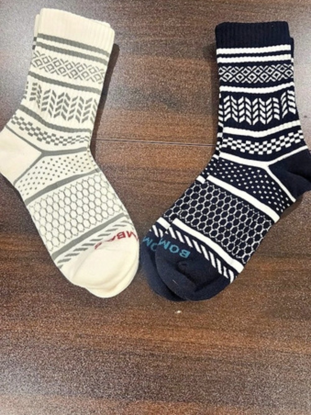 Bombas Fair Isle Half Calf Socks Black & Cream Medium. New