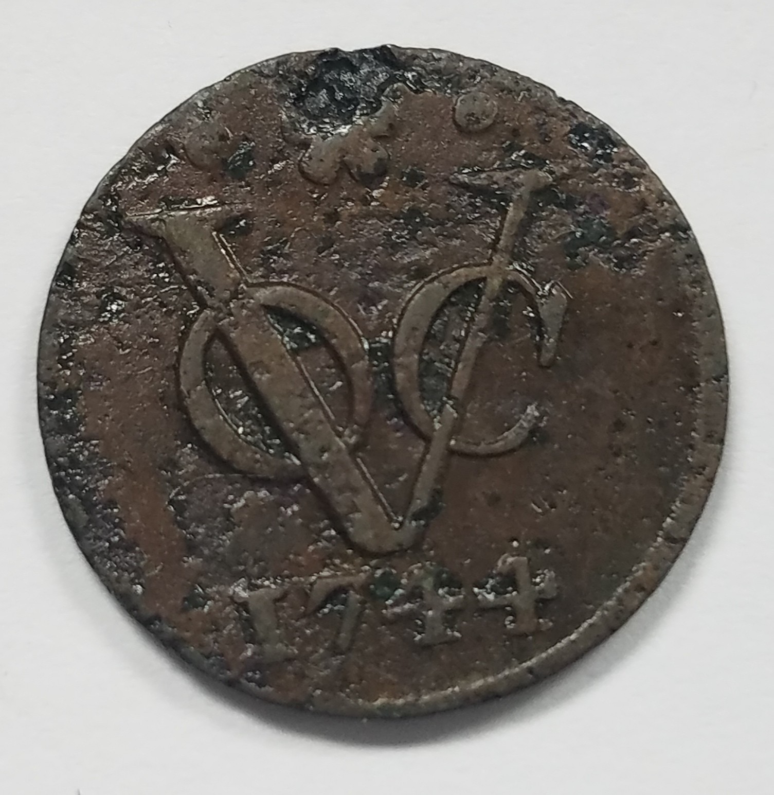 1744 Dutch Netherlands Colonial VOC Duit Holland Lion