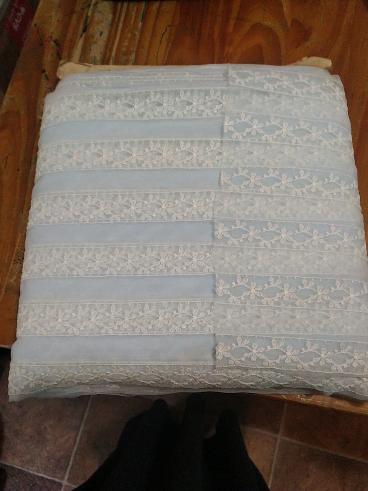 Vintage 1940/50s Kaufman And Krieger Lace Bolt Blue 13 Yards New Old Stock. 