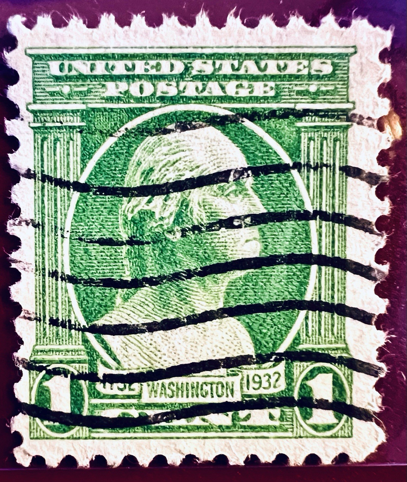 George Washington green 1 cent Stamp 1732-1932 East Facing Rare George Washington green 1 cent Stamp 1732-1932 East Facing Rare