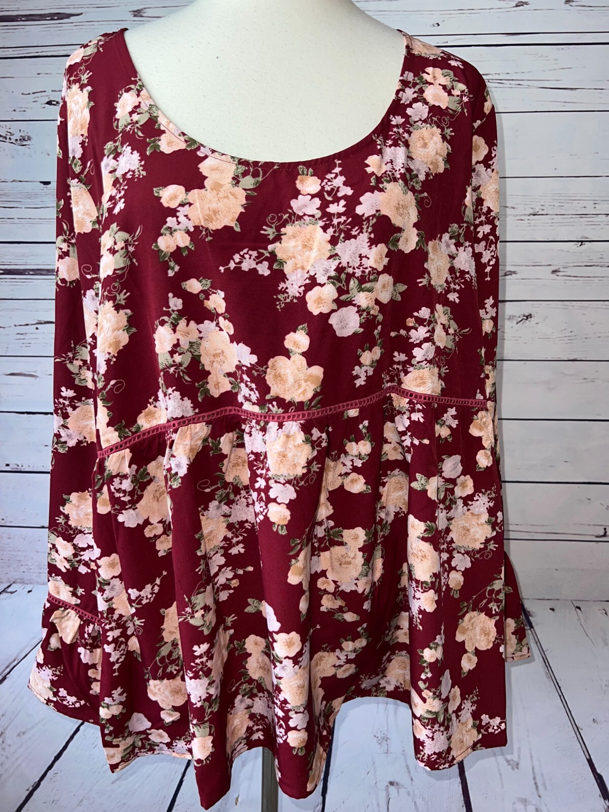 NWT Suzanne Betro Weekend Shirt Plus Size 2X XXL Babydoll Floral U2601104 Eyelet