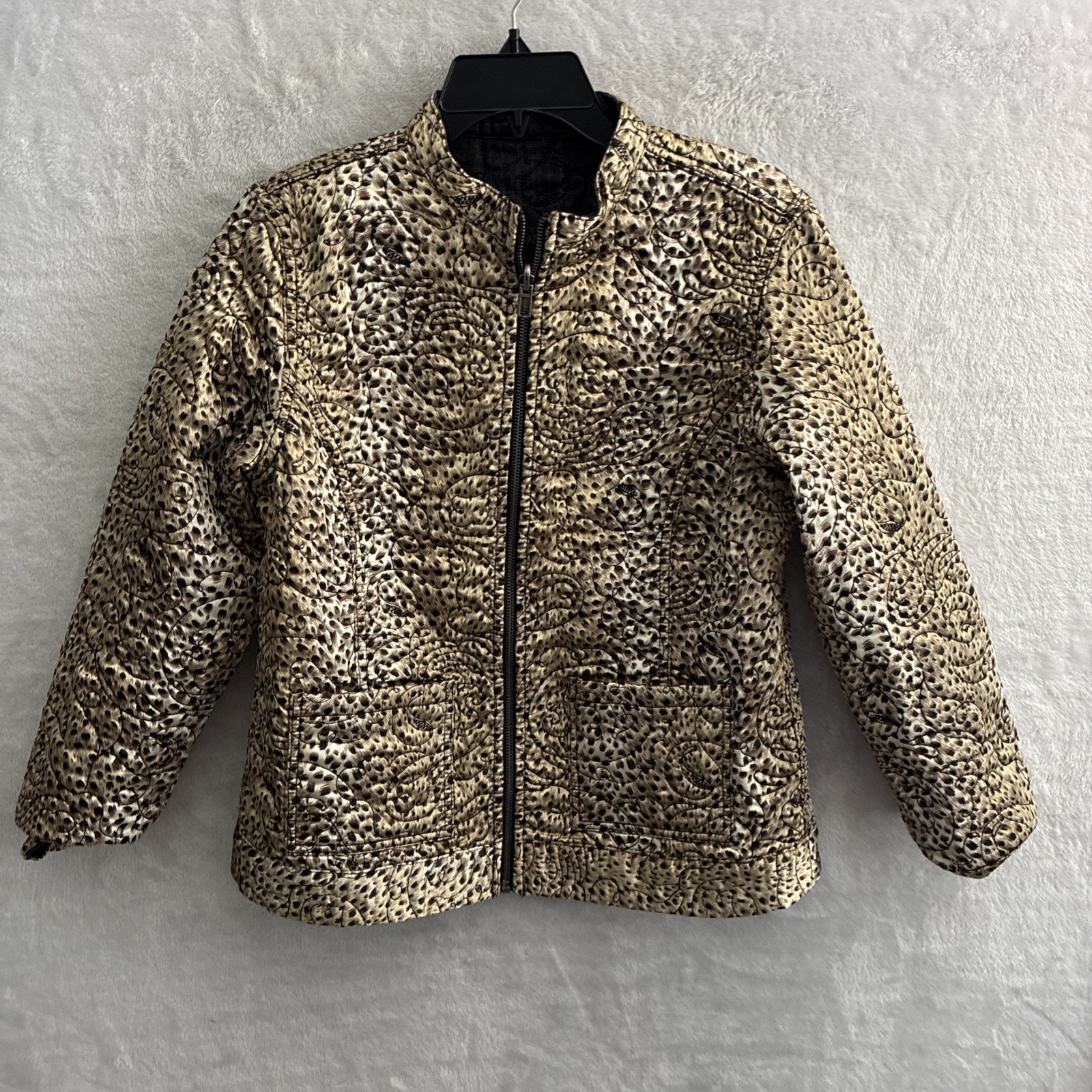 Chicos Womans Full Zip Reversable Jacket Cheetah Print Medium 1 Polyester Long