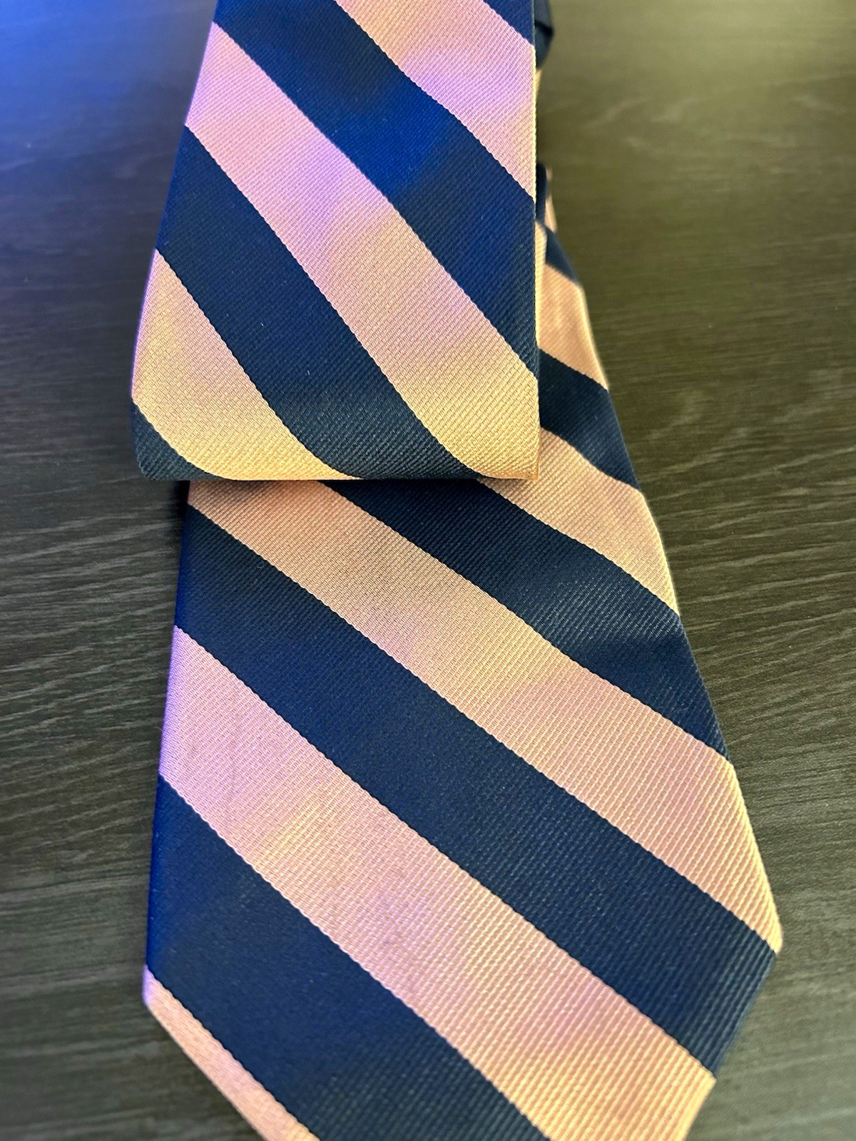 J.CREW 100% Silk Woven Repp Tie Navy & Pink Made in Italy