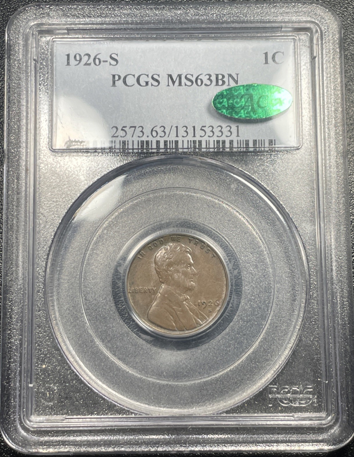 1926 S Lincoln Wheat Cent 1c PCGS MS63 CAC BN Brown 1926 S Lincoln Wheat Cent 1c PCGS MS63 CAC BN Brown
