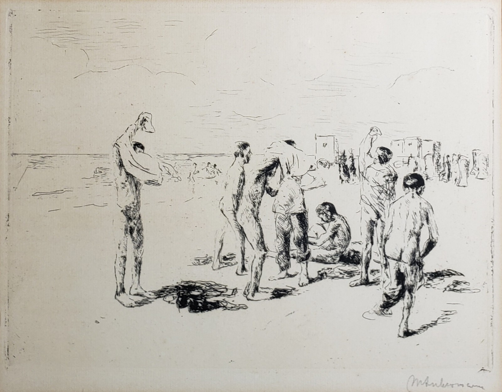 MAX LIEBERMANN ART GERMAN IMPRESSIONIST BOYS BATHING ETCHING 1906 MUSEUM QUALITY