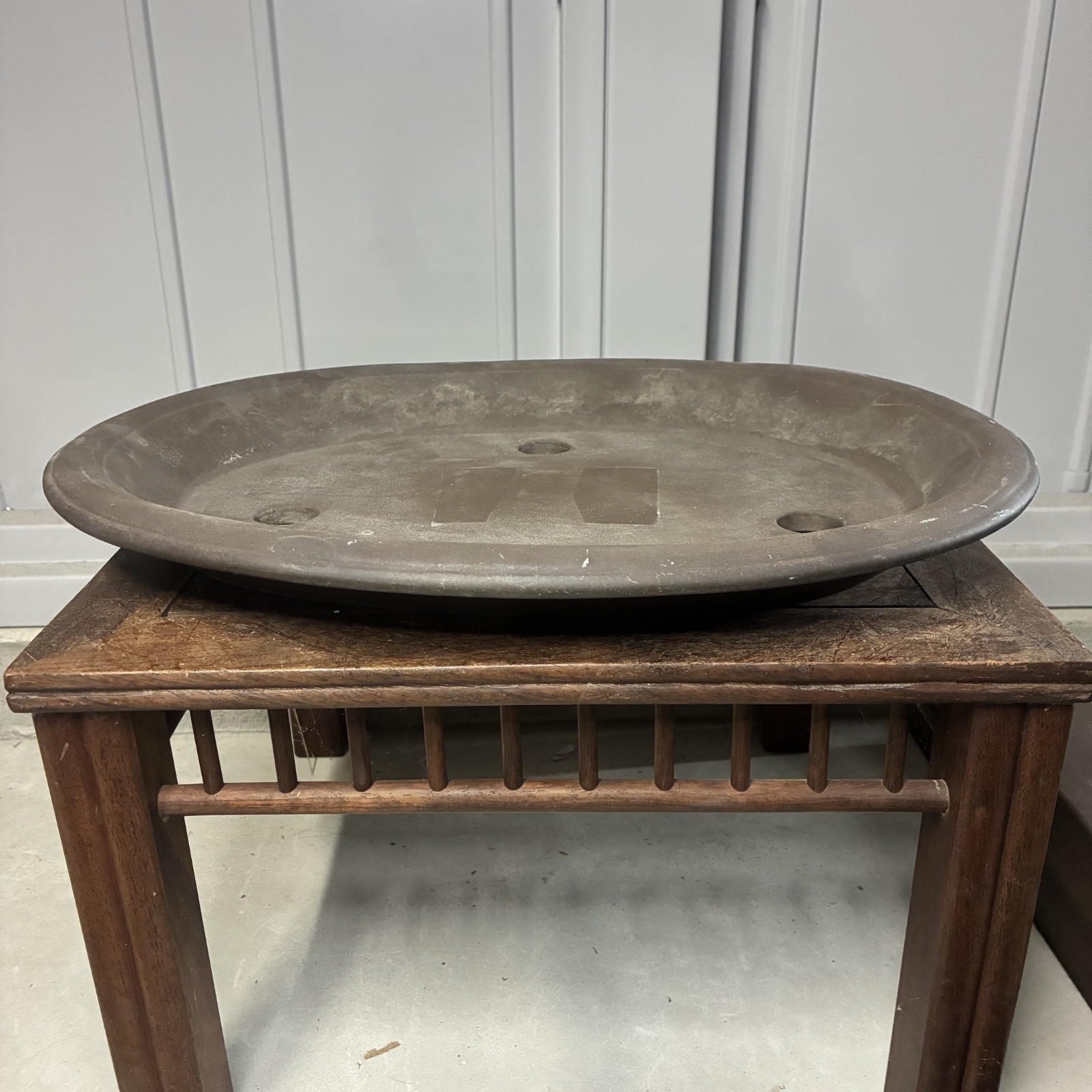 Tokoname Sankyo Japanese Bonsai Pot Large Shallow Oval Brown Unglazed 44cm Clay