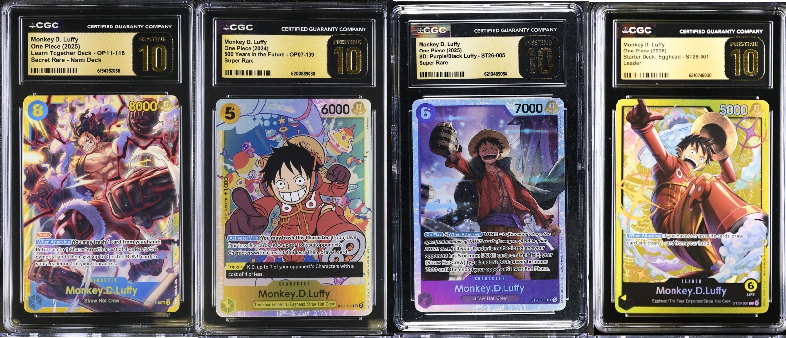 4 CGC 10 Pristine ENGLISH One Piece Luffy OP11-118 OP07-109 ST26-005 ST29-001