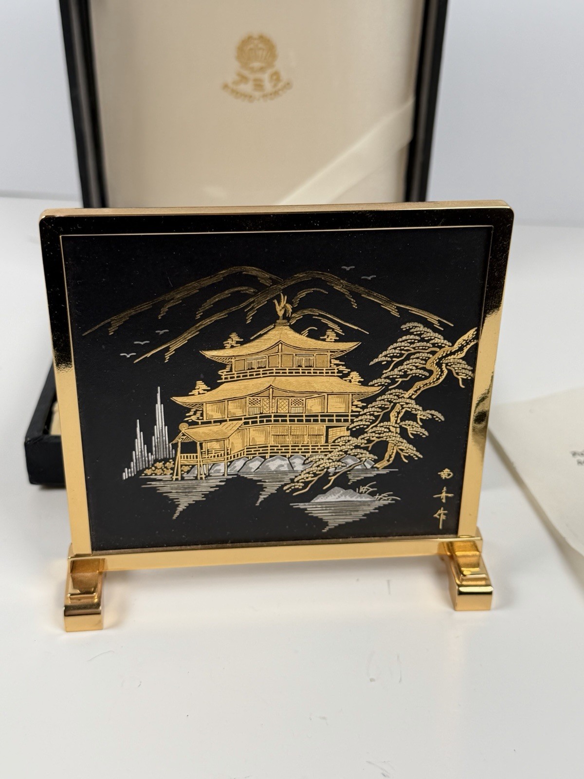 Vintage AMITA Japanese Damascene Table Screen-Komai Era Kinkaku-ji Rare Vintage AMITA Japanese Damascene Table Screen-Komai Era Kinkaku-ji Rare