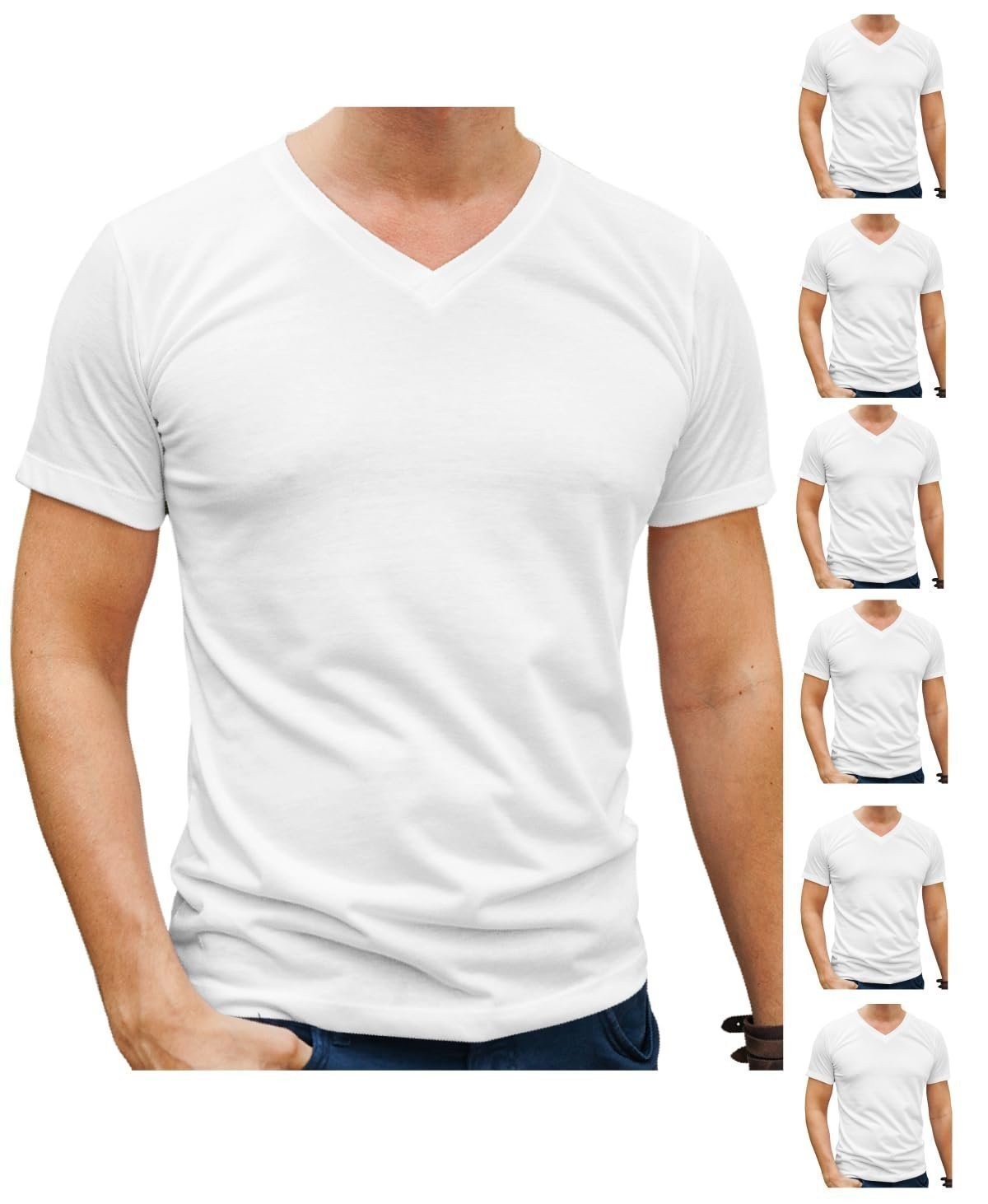 Brooklyn Vertical Mens 6-Pack V Neck Undershirts Short Sleeve Cotton Round Neck 