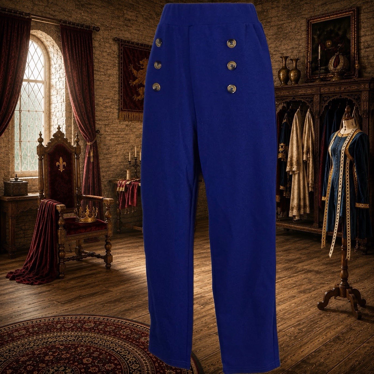 SHEIN Petite M Cobalt Blue High Rise Sailor Button Stretch Tapered Pants
