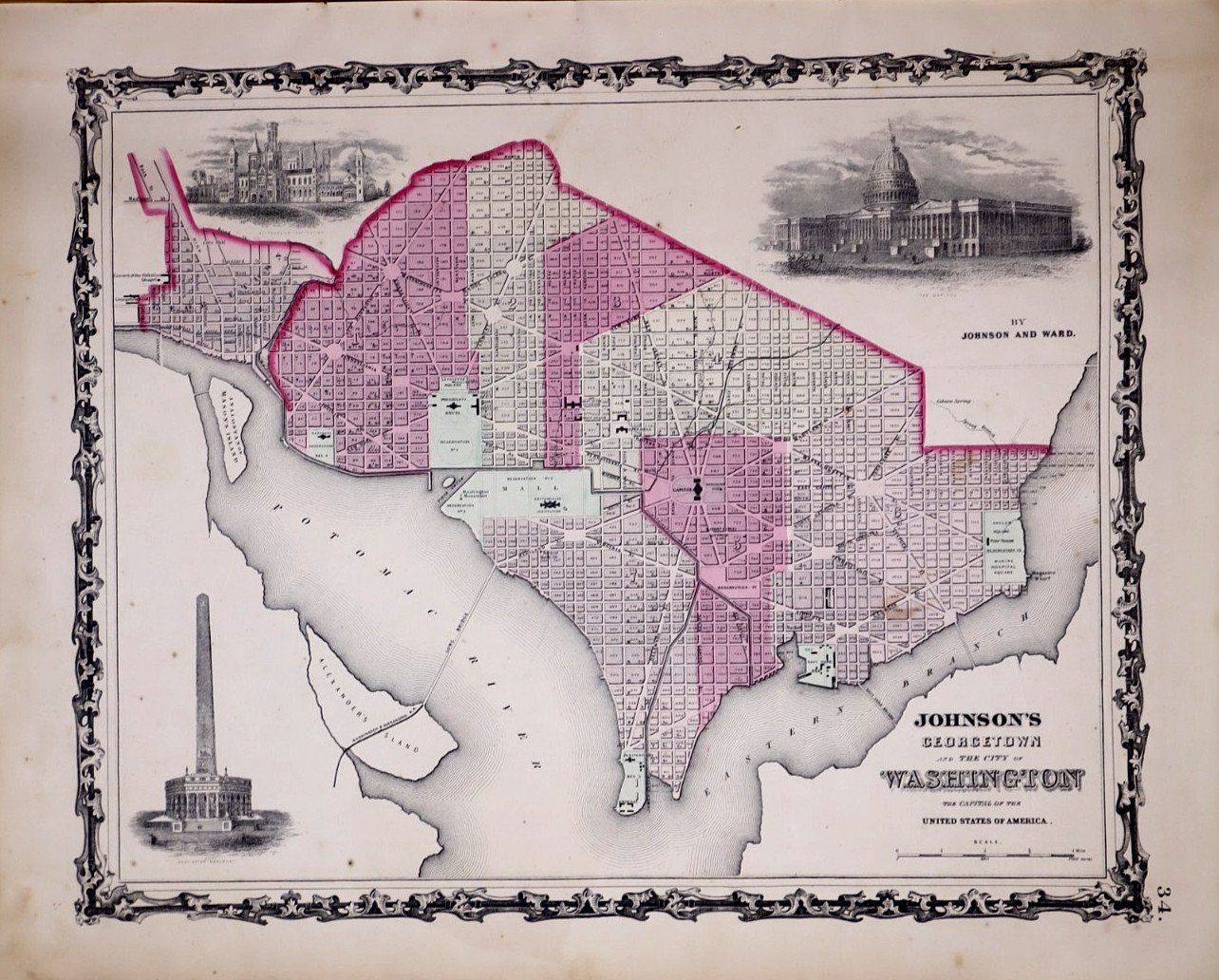 Rare Antique 1862 City Map ~ Washington DC by Johnson & Ward