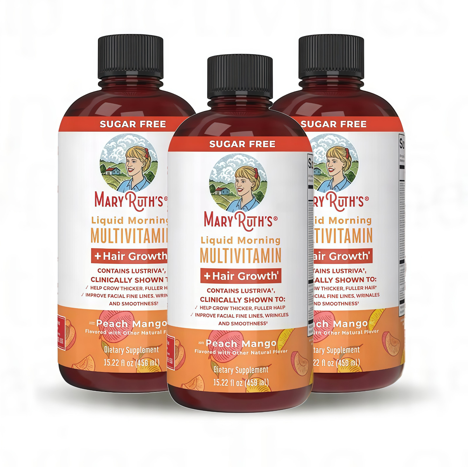 Mary Ruth\'s Multivitamin + Hair Growth | 3 Pack | Peach Mango 15.22 oz brand-**
