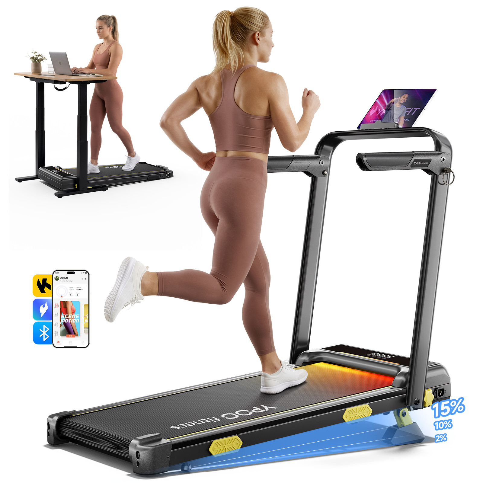 3 in 1 Walking Pad With 16% Incline, 6.2MPH Treadmills For Home Exercise Incline 3 in 1 Walking Pad With 16% Incline, 6.2MPH Treadmills For Home Exercise Incline