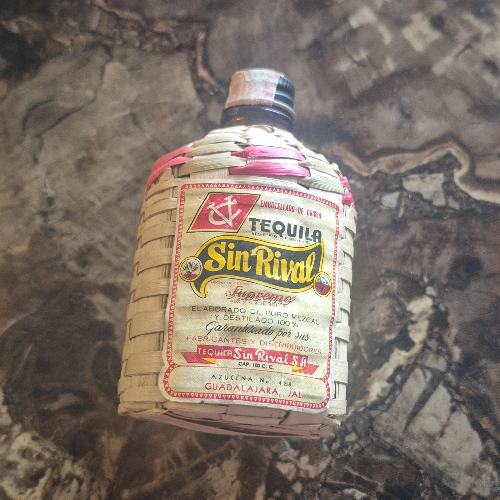 Small Antique Wicker Wrapped Brown Glass Bottle Small Antique Wicker Wrapped Brown Glass Bottle
