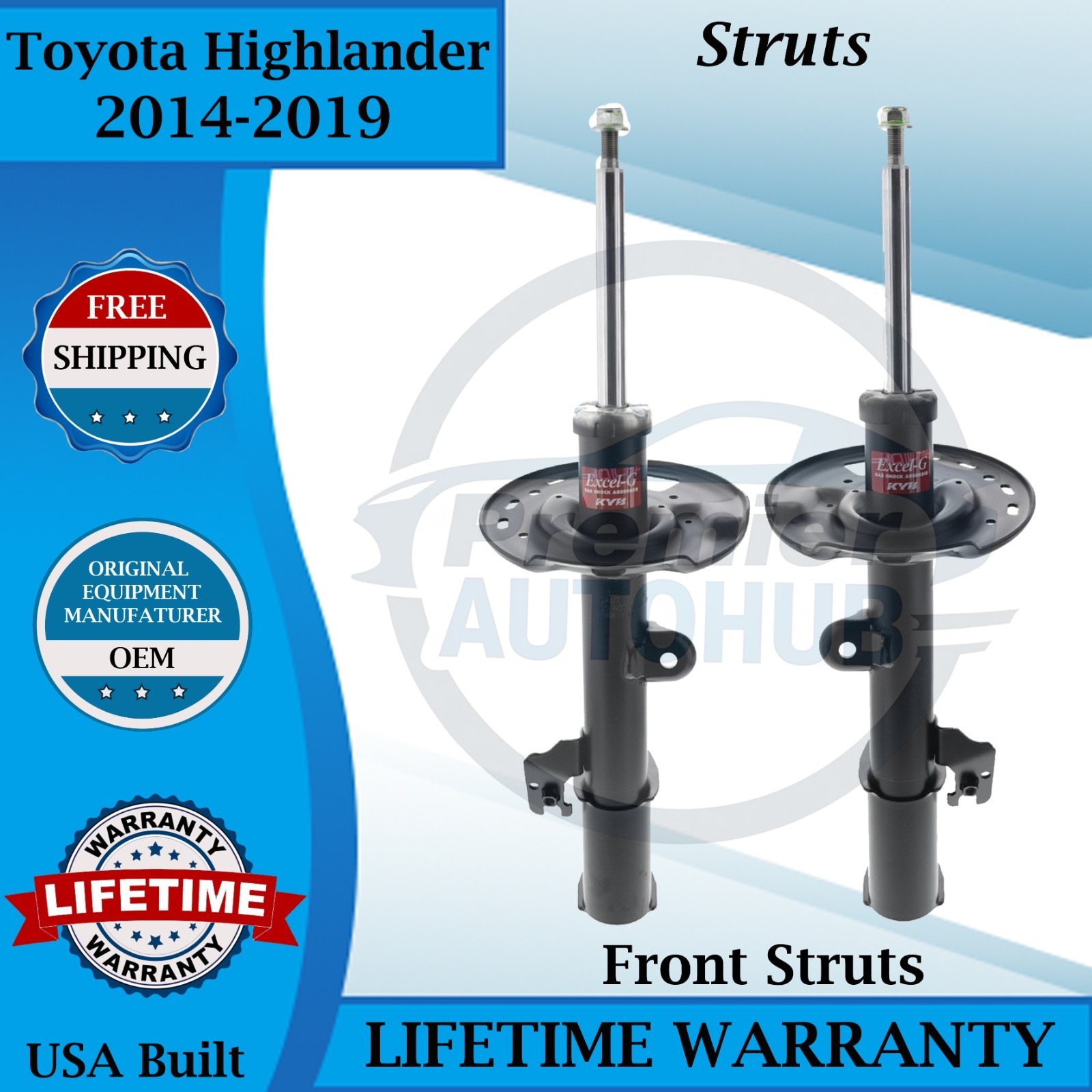 KYB Genuine OEM Front Struts For 2014-2019 Toyota Highlander Lifetime Warranty