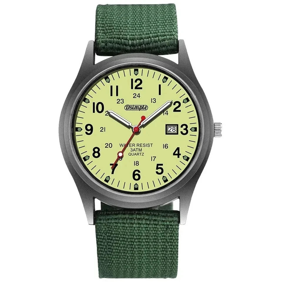 Men\'s Military Army Luminous 24 Hours Dial Nylon Strap Date Quartz Wrist Watch