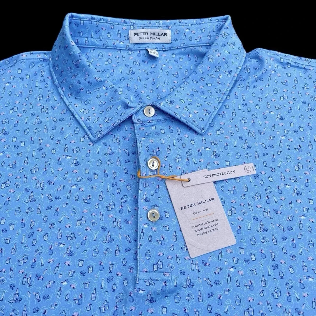 Peter Millar Crown Sport Summer Comfort Cocktail Beach Novelty Polo Shirt Large