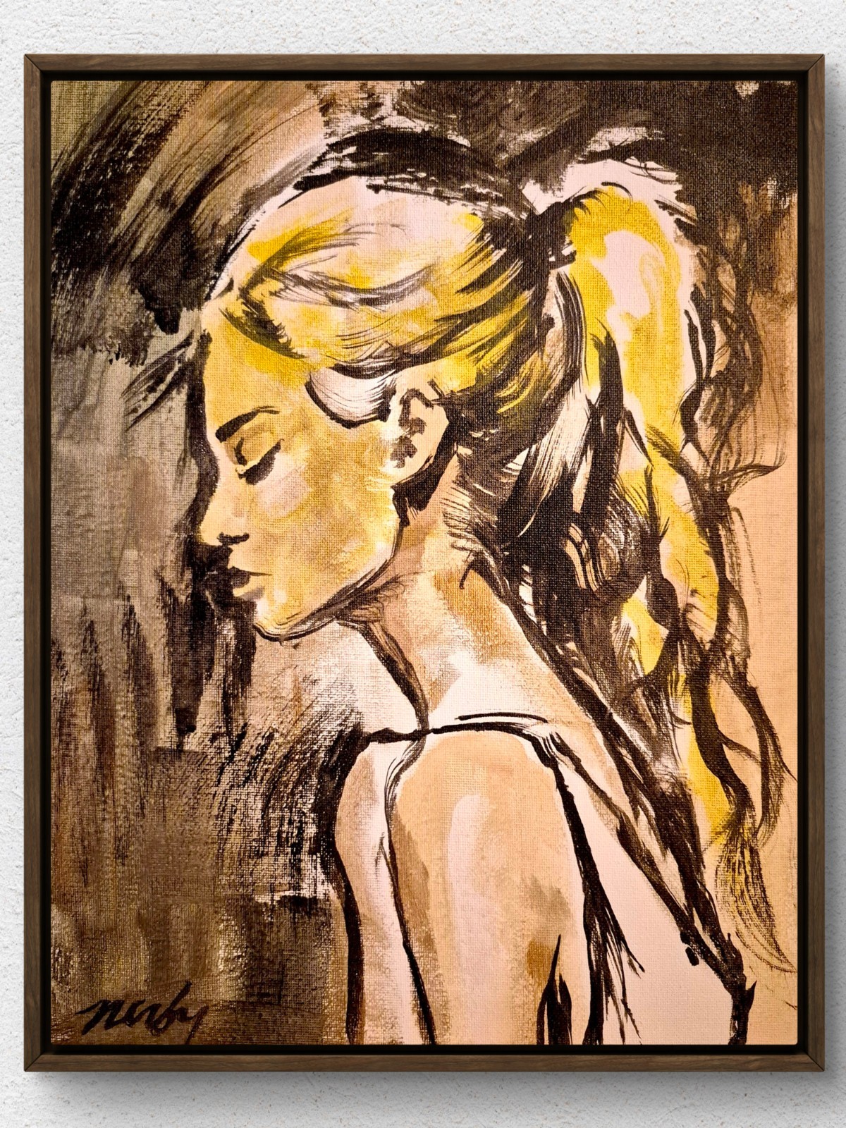 Original Hand Painted 11x14 Woman Soft Shadowy Abstract Canvas Signed Art A344