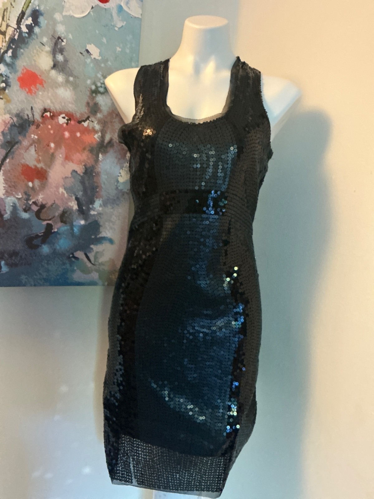 Max Studio Dress Women M Black Sequin Cocktail Sheath Miami Nights Sexy Glam Y2K