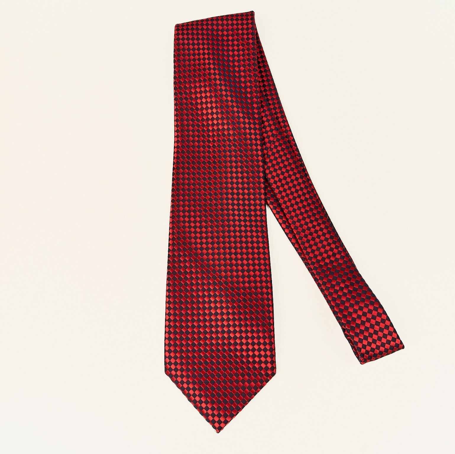 Ermenegildo Zegna Silk Tie Red Geometric Check Woven Pattern Made in Italy 4 x59
