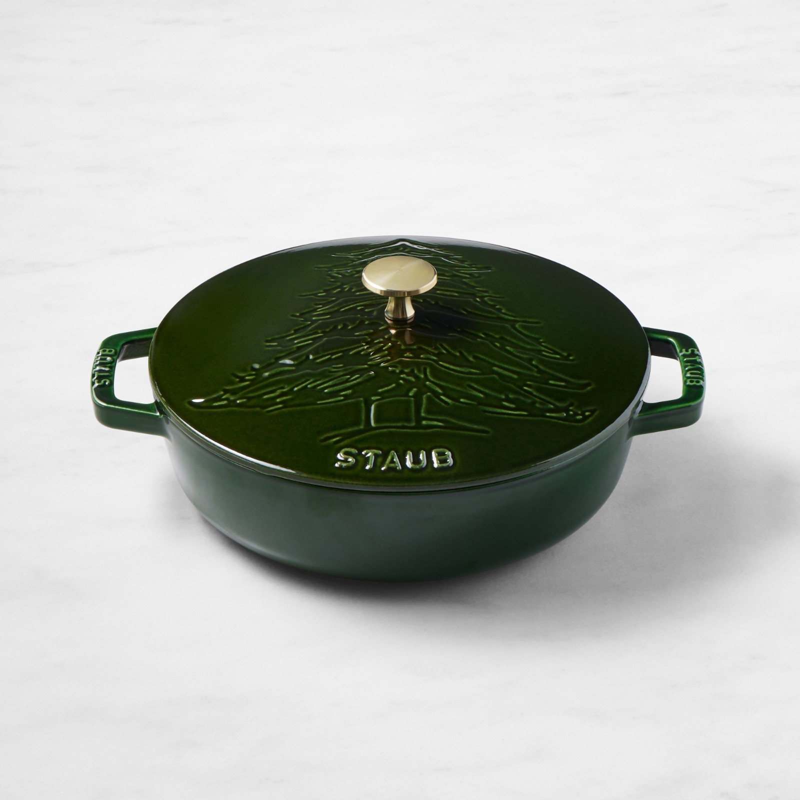 Staub Pine Tree Braiser 2.5 Qt Cast Iron Basil Brass Knob France, Freeship