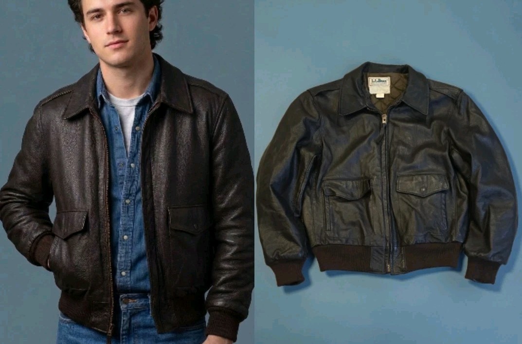 Vtg 80\'s L.L. Bean Flying Tiger Goatskin Length Bomber Jacket Quilted Lined 42