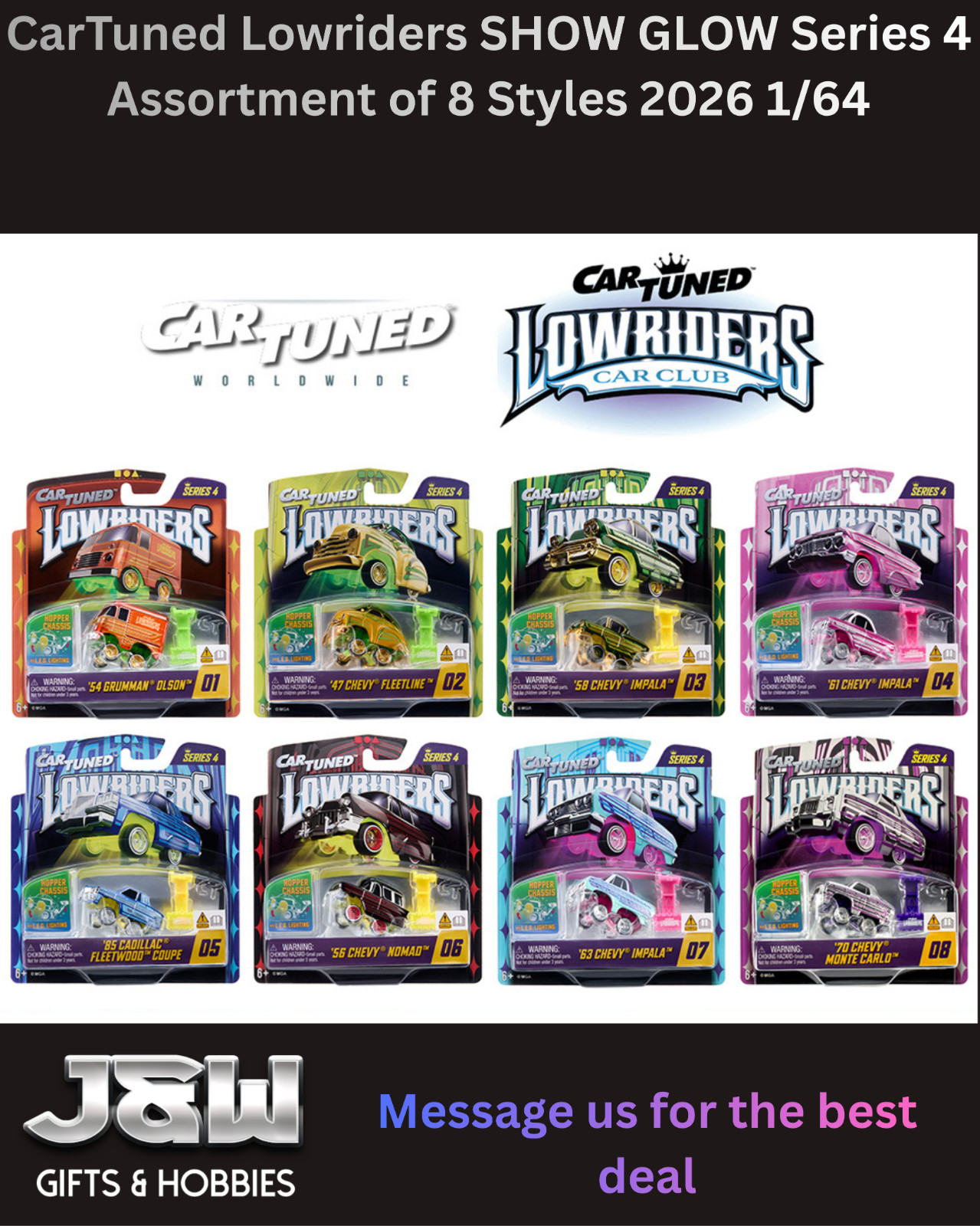 CarTuned Lowriders SHOW GLOW Series 4 Set of 8 Styles 2026 1/64 OPENED BOX