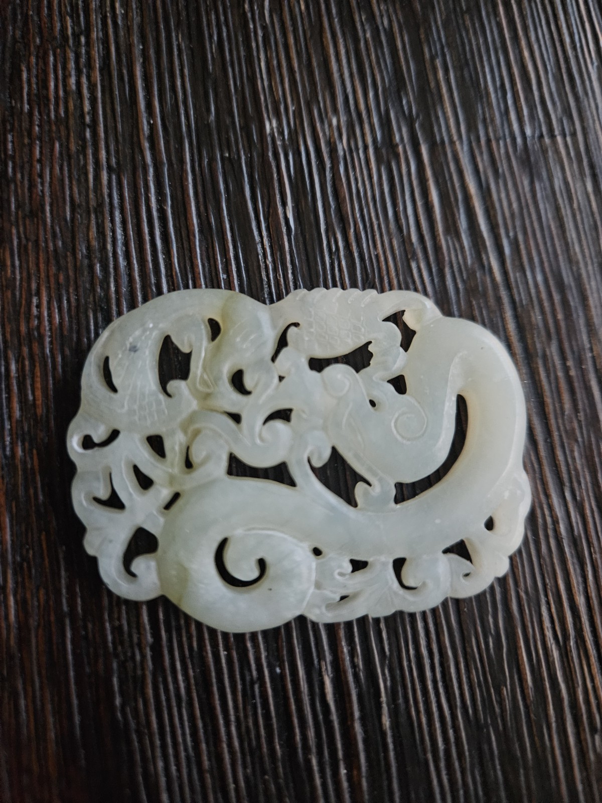 Vintage Chinese Carved Pierced Jade With Dragon And Bird. 5.2cm Long