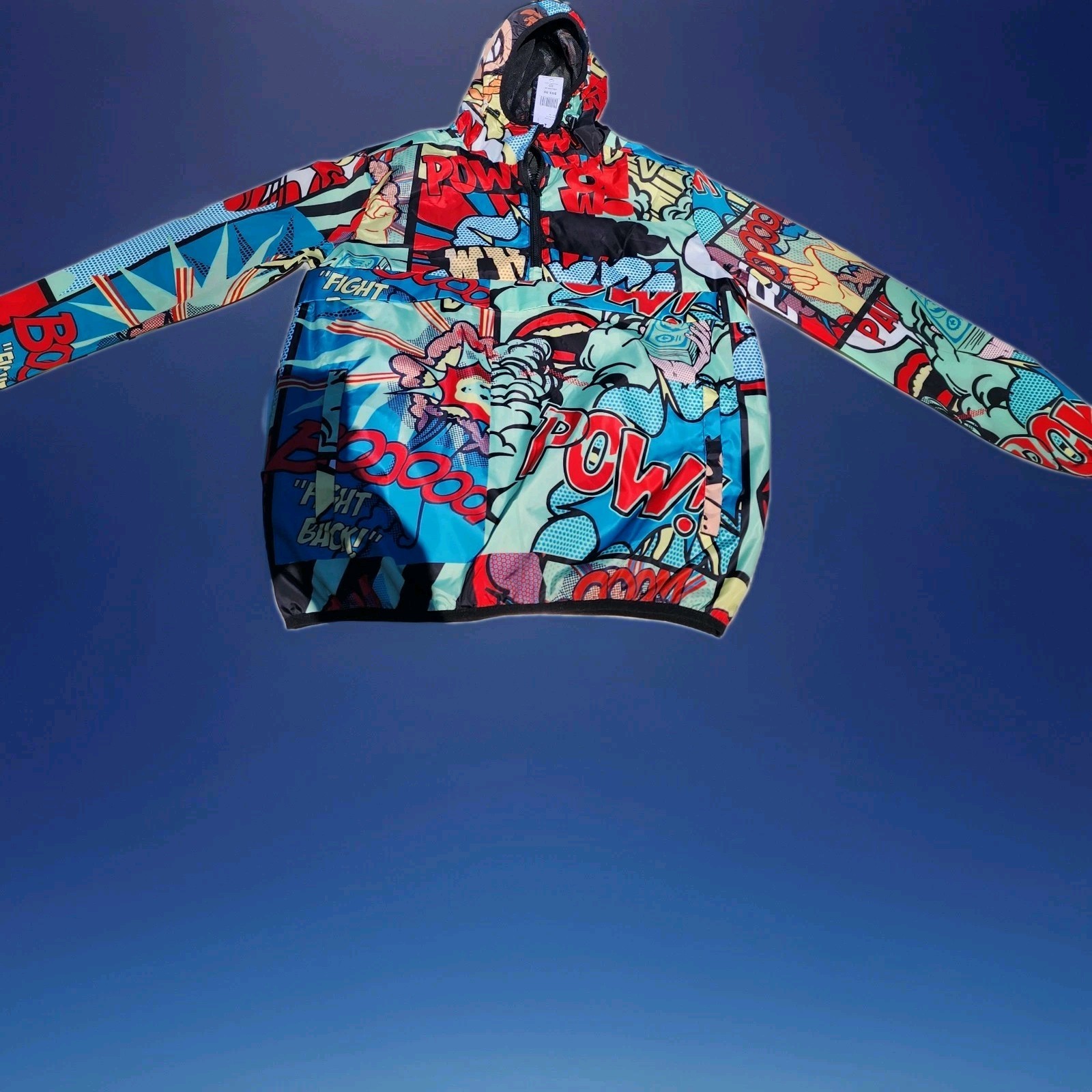 Reason Men’s Half-Zip, Allover Comic Print, Hooded - Medium New With Tags