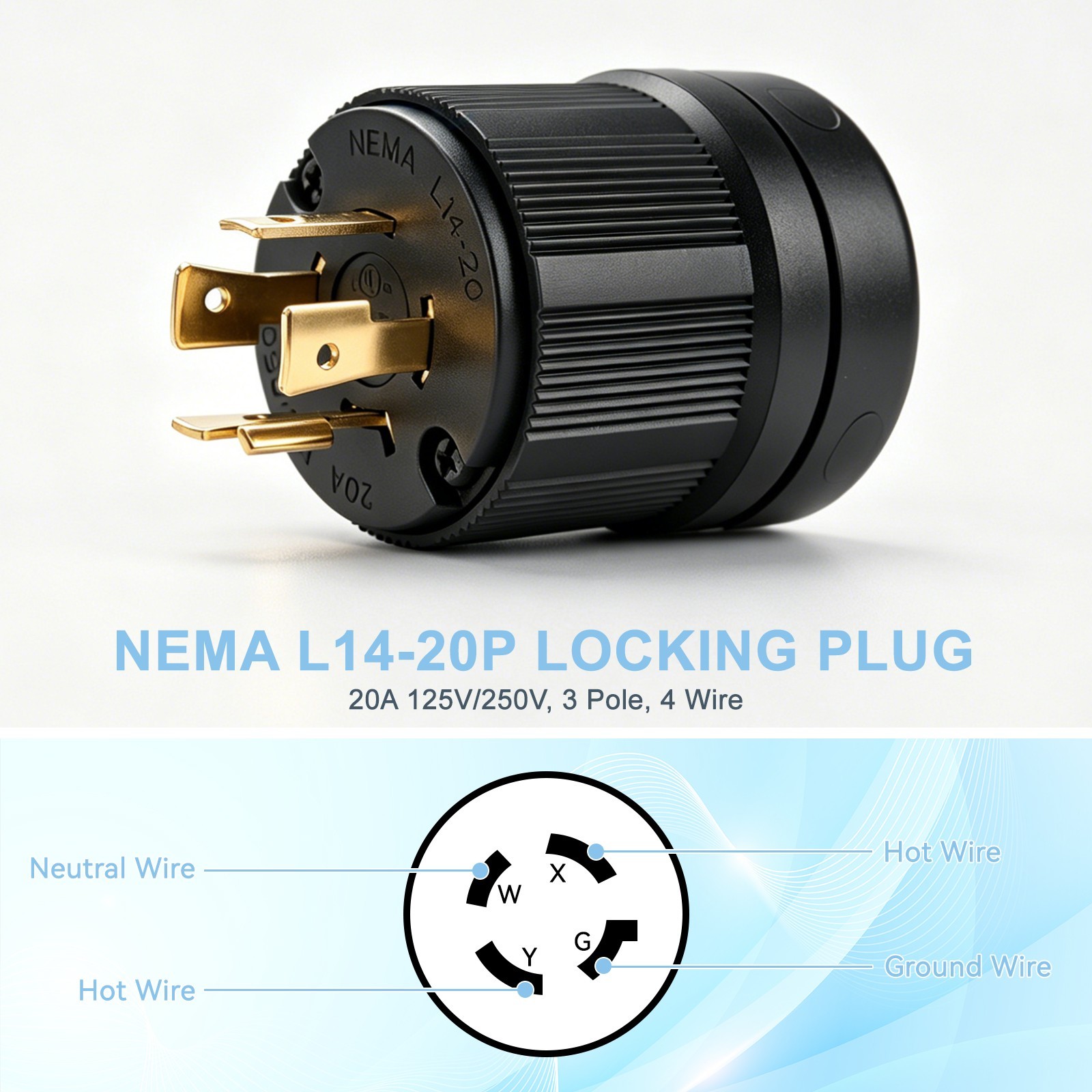 NEMA L14-20P Locking Plug 20A 125/250V Twist Lock Male Generator Connector