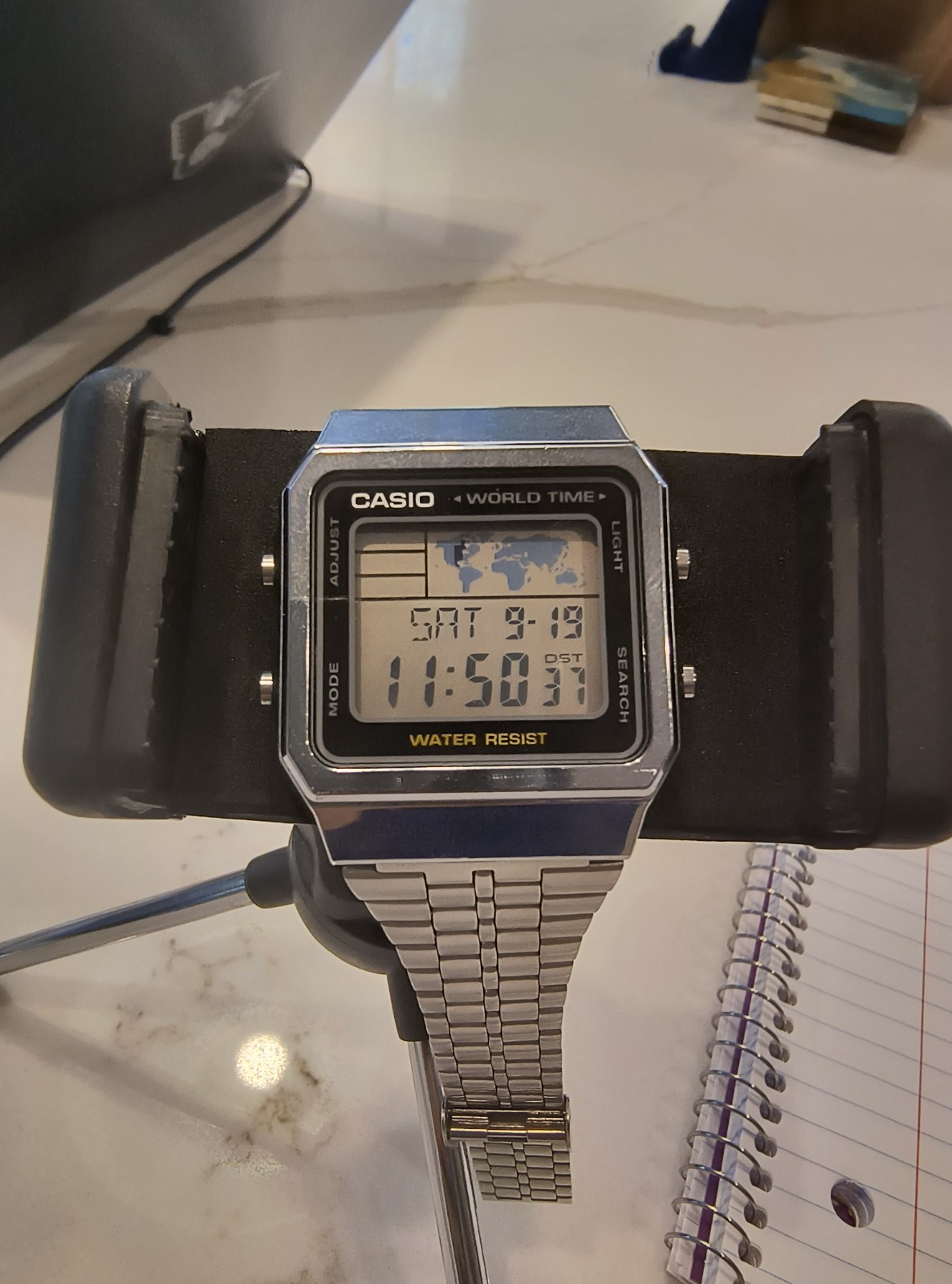 Casio A500WA-1D Vintage World Time Digital Watch Silver Stainless Steel
