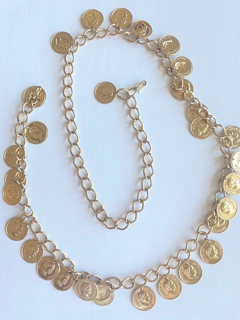 VTG Italian Couture Belt Necklace Gold Tone w/Napoleon Emp. et Roi Coins 45” VTG Italian Couture Belt Necklace Gold Tone w/Napoleon Emp. et Roi Coins 45”