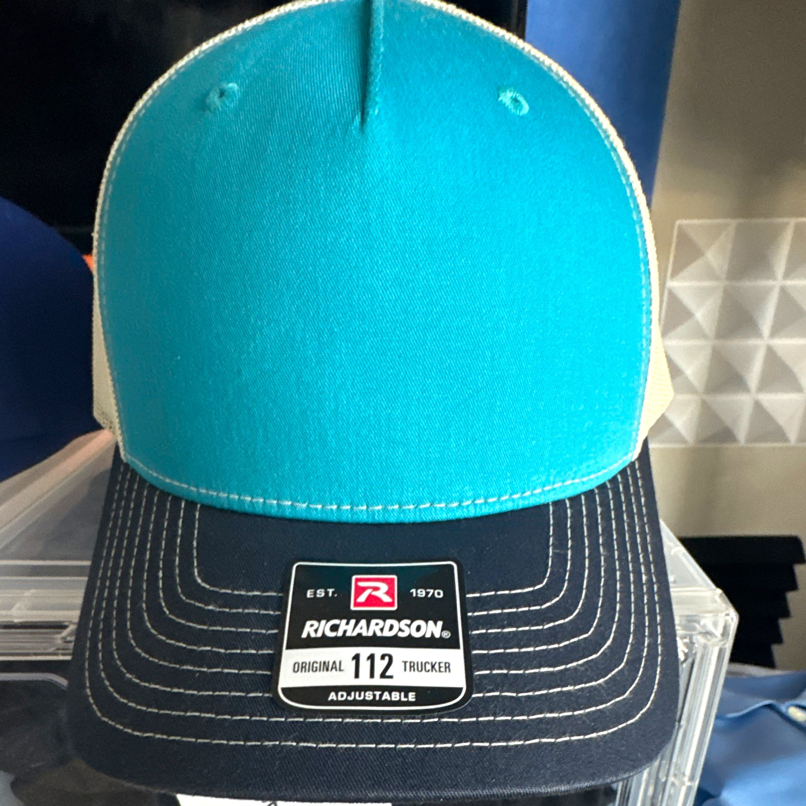 Richardson Trucker Hat Adjustable Mesh Back Teal Navy White One Size Richardson Trucker Hat Adjustable Mesh Back Teal Navy White One Size