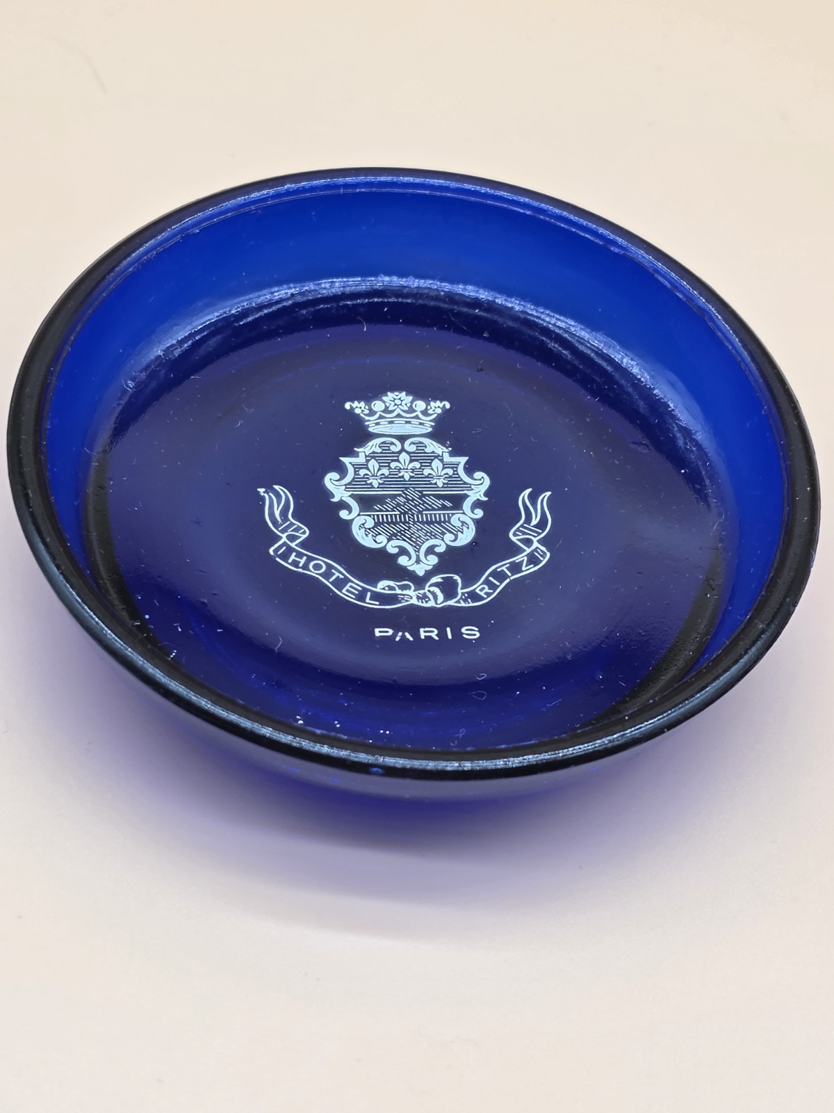 Vintage Ritz Paris Hotel Cobalt Blue Glass Dish   Ashtray France Rare
