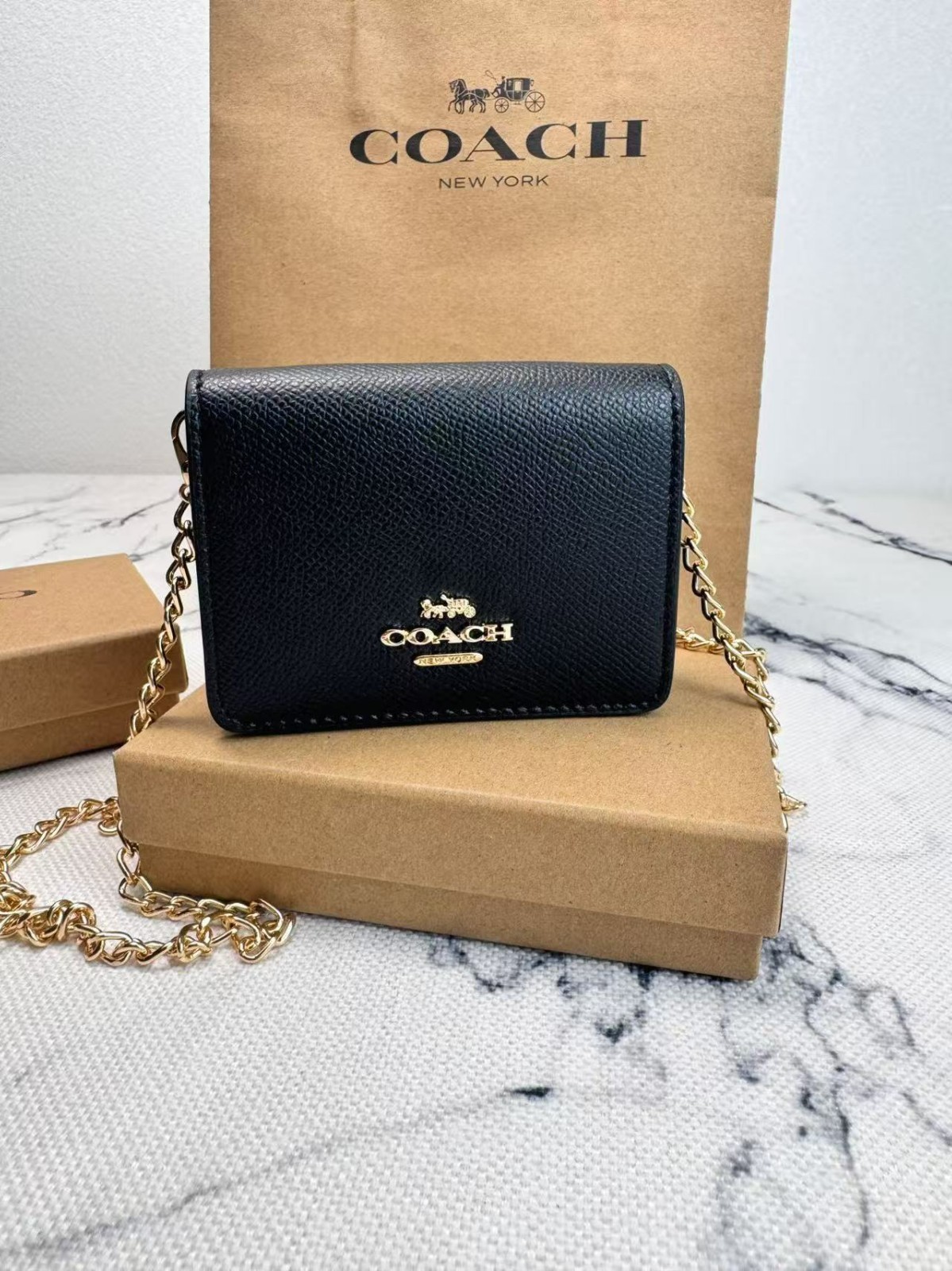 NWT NEW Coach Mini Leather Wallet On a Chain Black C0059 with the box NWT NEW Coach Mini Leather Wallet On a Chain Black C0059 with the box