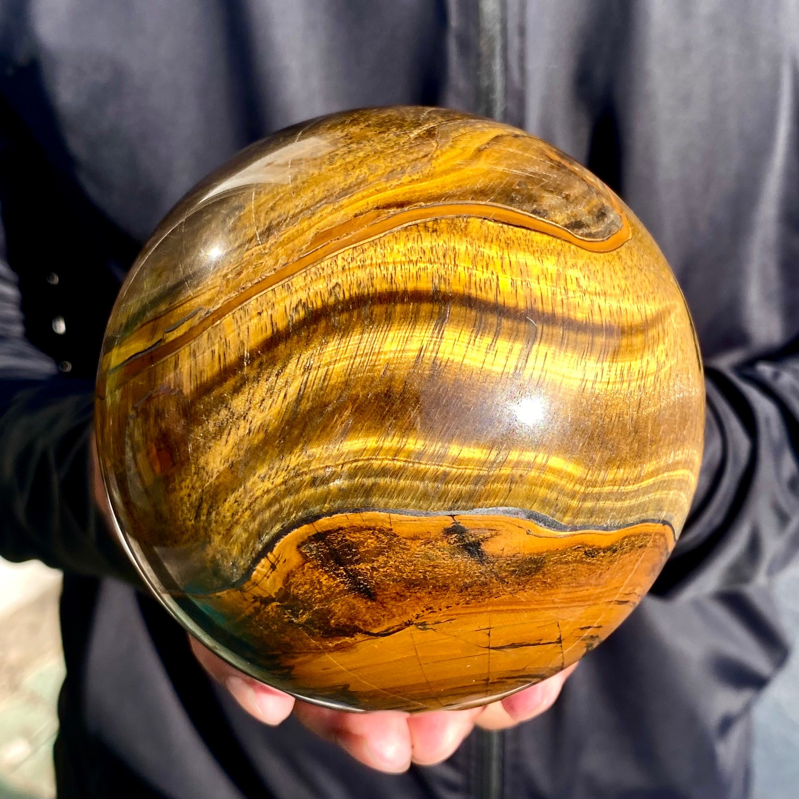 3.28LB Large Natural Tiger's Eye Ball Quartz Crystal Sphere Gem Healing Décor