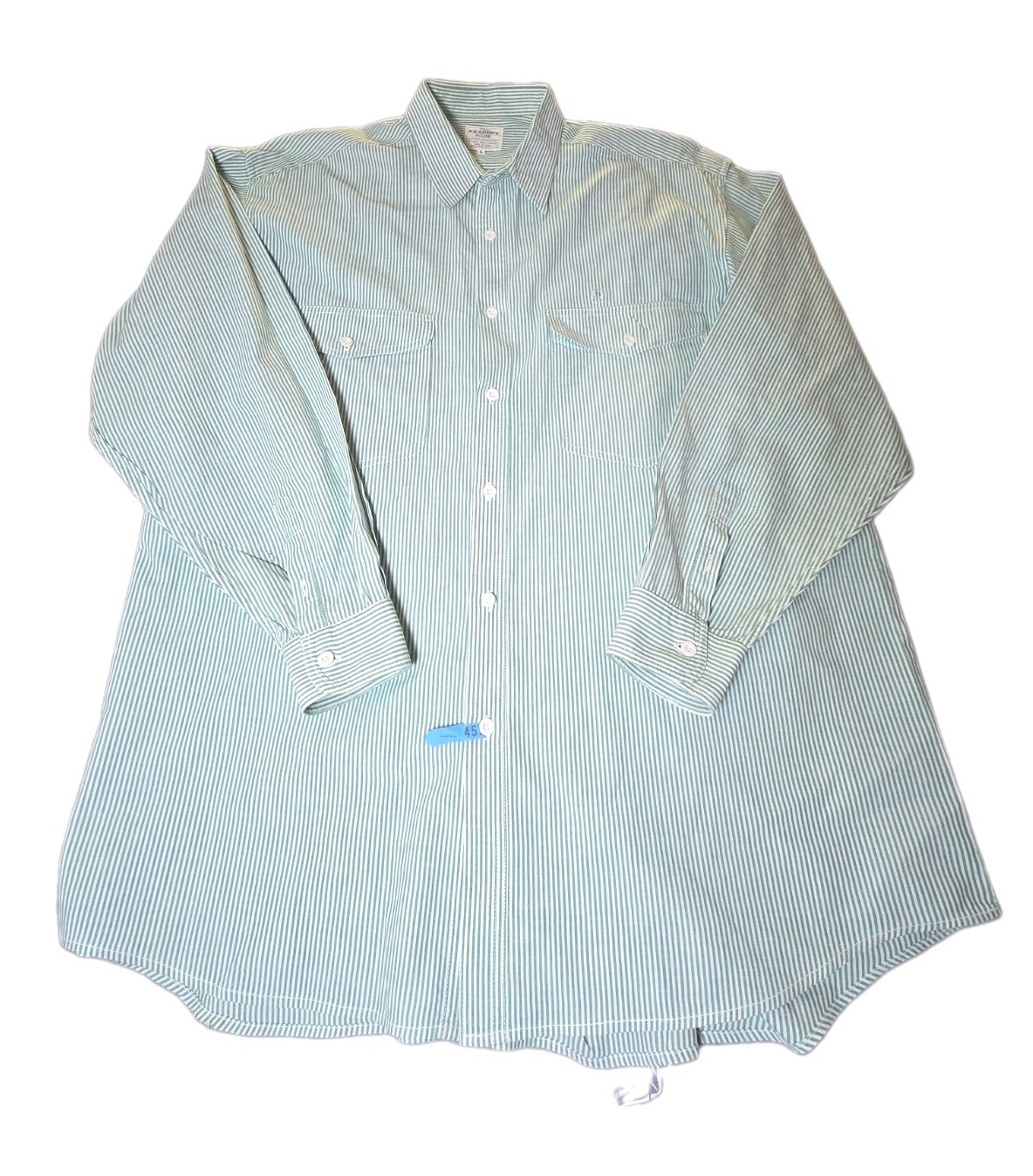 Vtg Stateless Kearney House Shirt Mens Large L Green White Hickory Stripe Work 