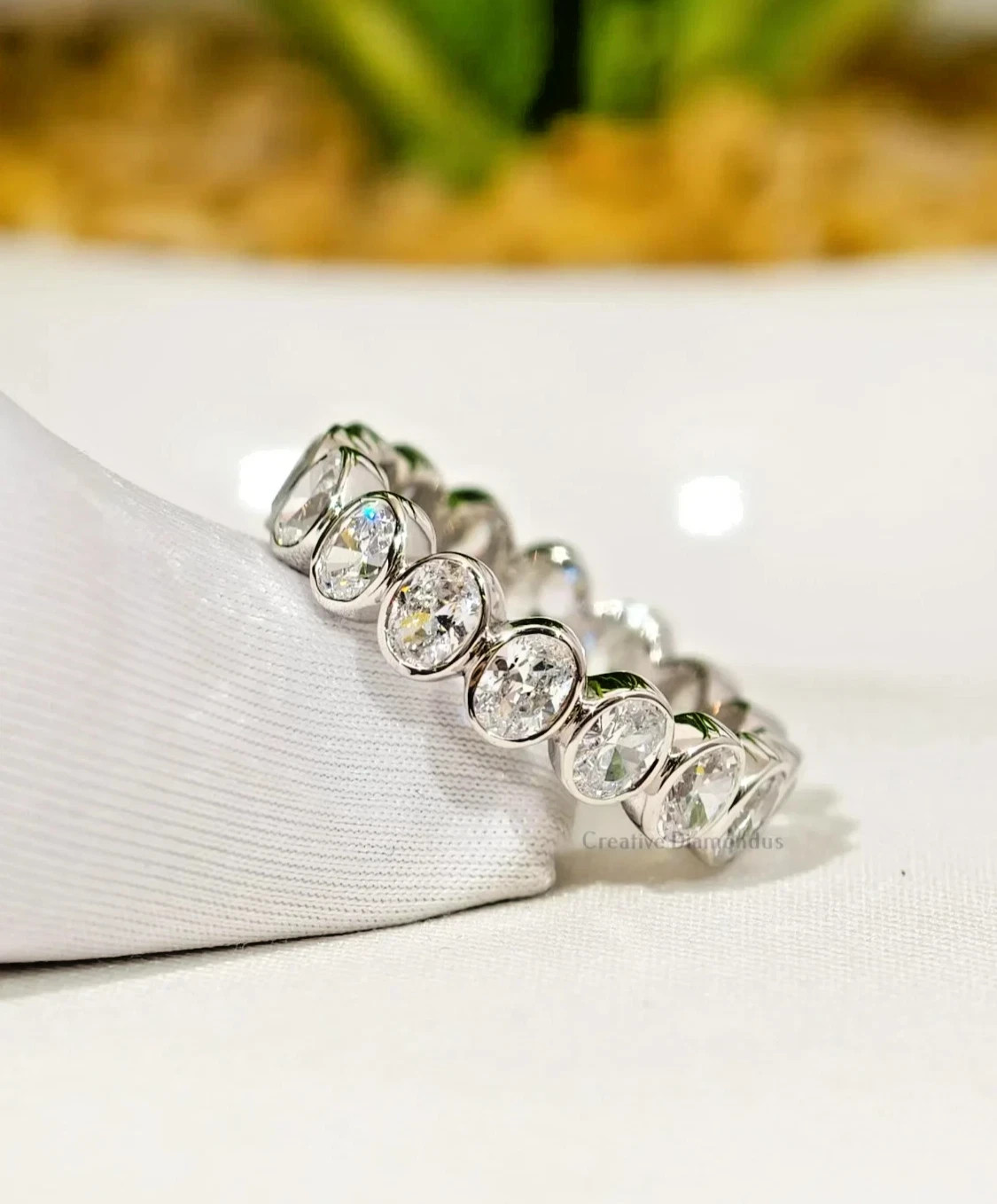 4.00Ct Oval Cut Natural Diamond Solid 14K White Gold Full Eternity Band Ring