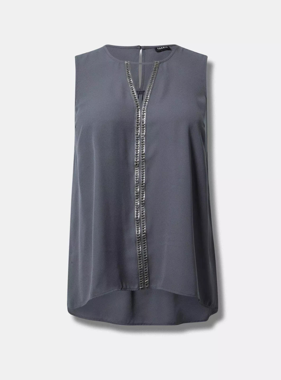 NWT Torrid Gray Embellished Sleeveless High-Low Blouse Size 1 (1X) Chiffon Tank NWT Torrid Gray Embellished Sleeveless High-Low Blouse Size 1 (1X) Chiffon Tank