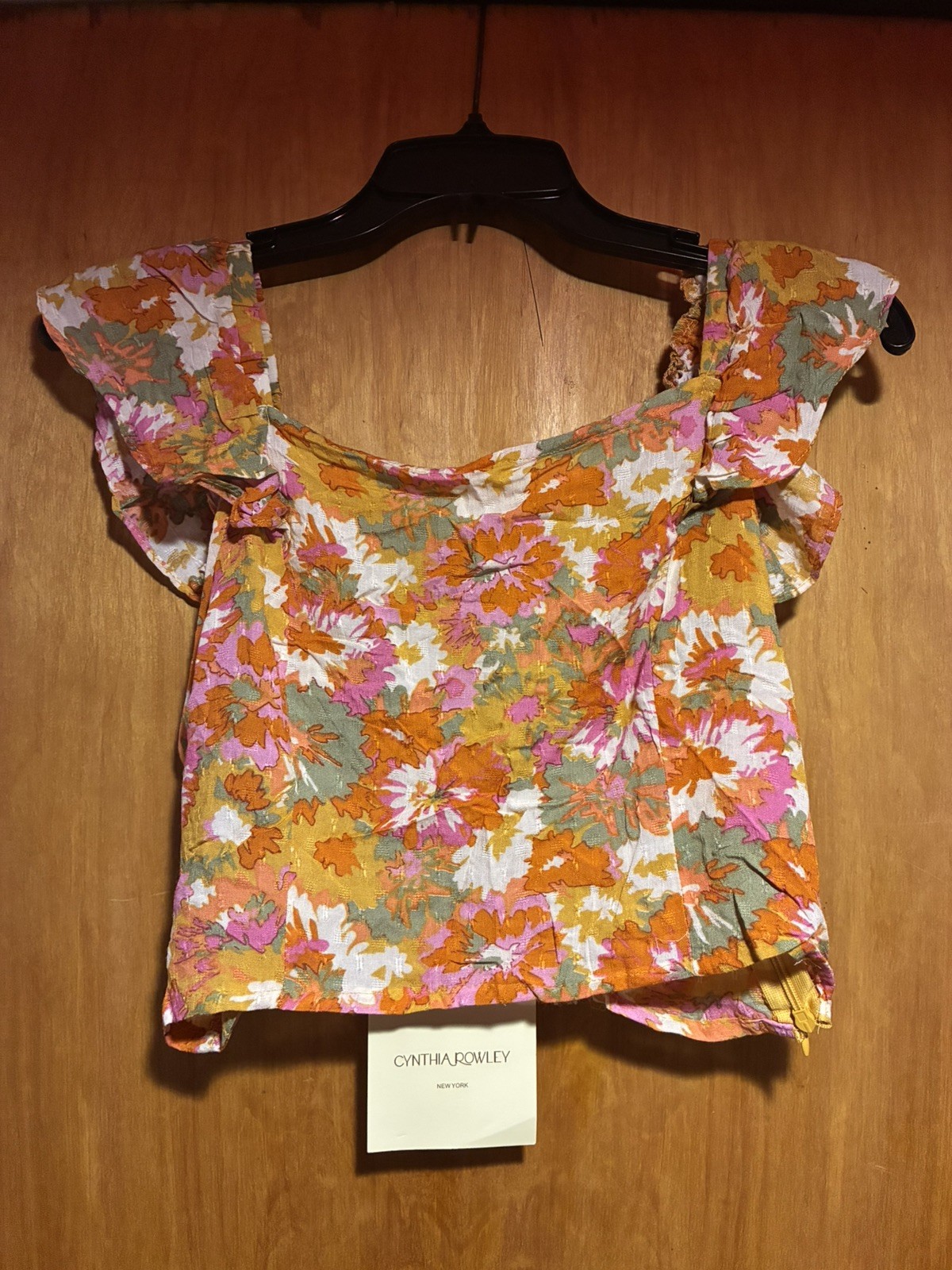 Cynthia Rowley Ruffle Sleeveless Pink Orange & Green Floral Crop Top MED NWT Cynthia Rowley Ruffle Sleeveless Pink Orange & Green Floral Crop Top MED NWT