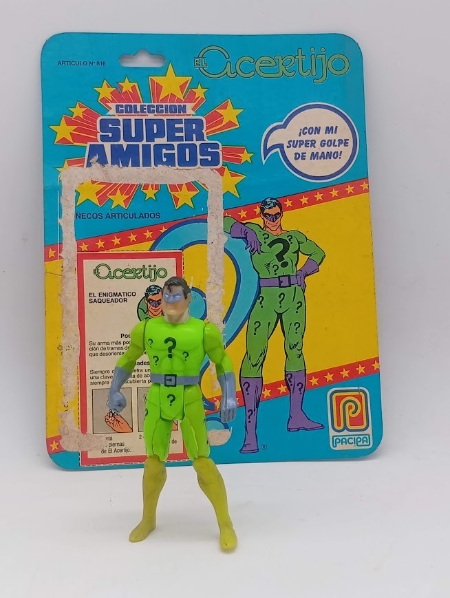 Super Powers Riddler El Acertijo Pacipa 1989 Argentina Super Amigos w/ Cardback