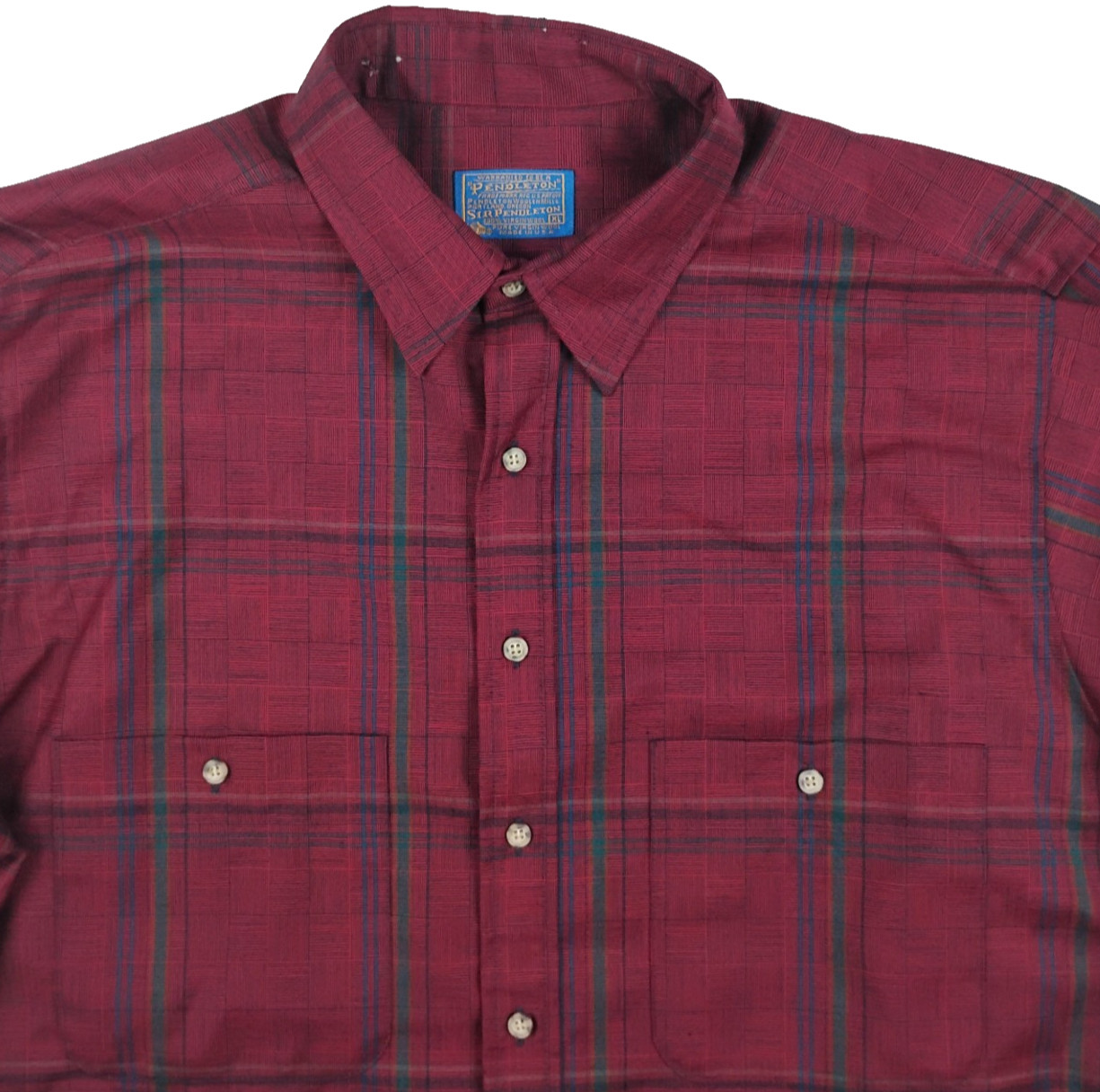 Vintage Sir Pendleton Wool Shirt Mens XL Maroon Red Plaid Button Up Made in USA
