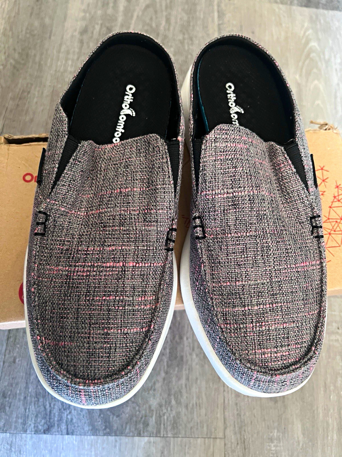 OrthoComfoot Men\'s Canvas Slip-On Casual Shoes Cushioned Gray/Pink/White 7 OrthoComfoot Men\'s Canvas Slip-On Casual Shoes Cushioned Gray/Pink/White 7