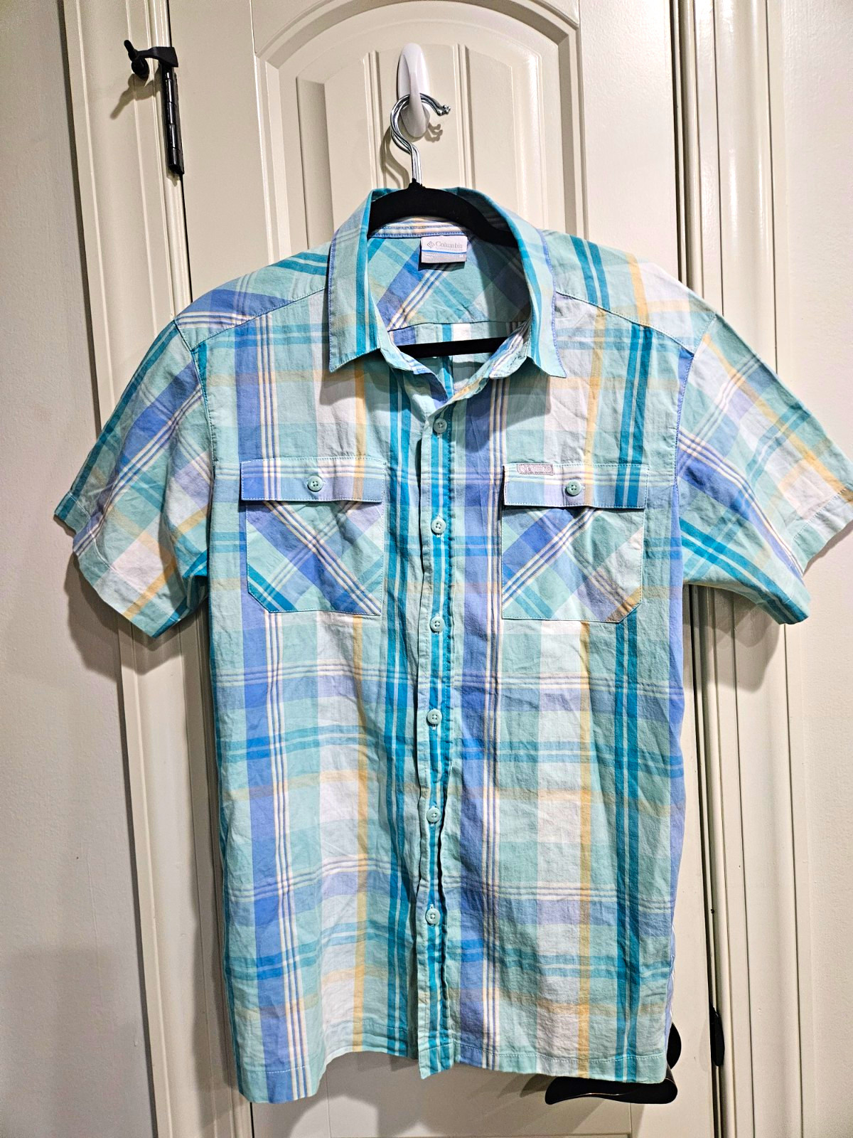 Columbia Men\'s M Cotton Plaid Short Sleeve Button-Up Shirt w/ Pockets